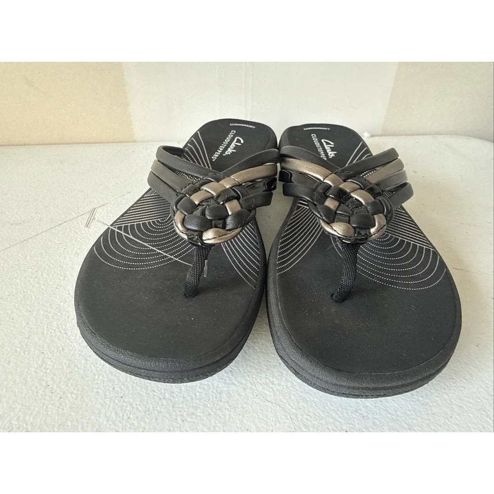 Clarks Women's Cloudsteppers Breeze Sea Sandals Black Patent Size 6 Nwt Summer